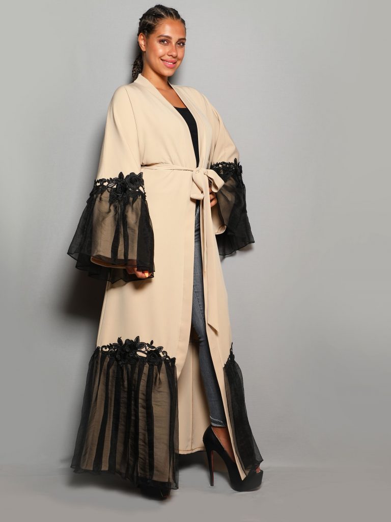 Abaya with Oriental Style Lexus fabric & Organza