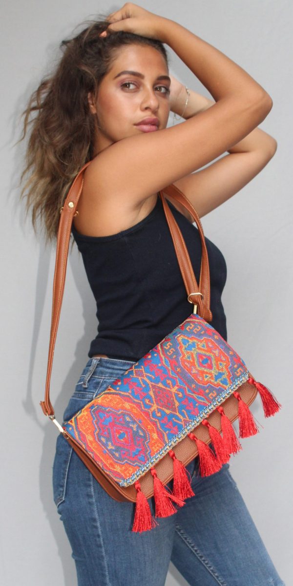 Oriental Small Crossbody Bag - Damask fabric