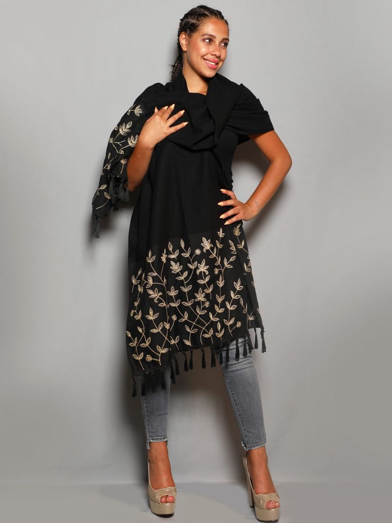 Scarf (shawl) with oriental style – Linen fabric & Hand brim embroidery-C20A-NS02
