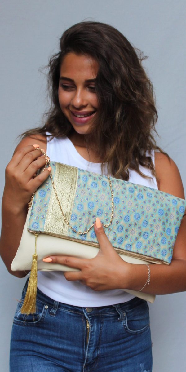 Oriental Shoulder foldable bag with Brocade fabric