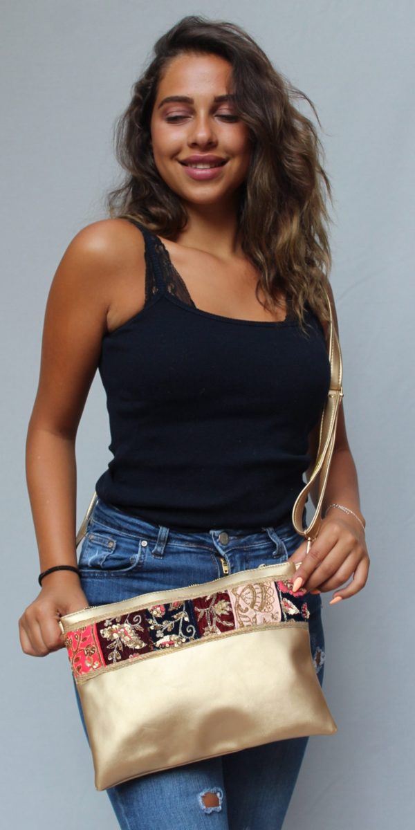 Oriental Xbody Bag with Hand Indian embroidery