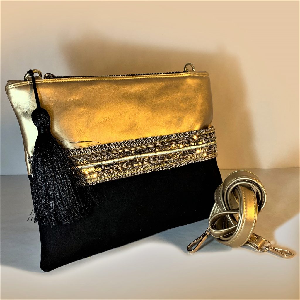 Xbody Bag Chamois fabric with Indian embroidery-C20A-NB18